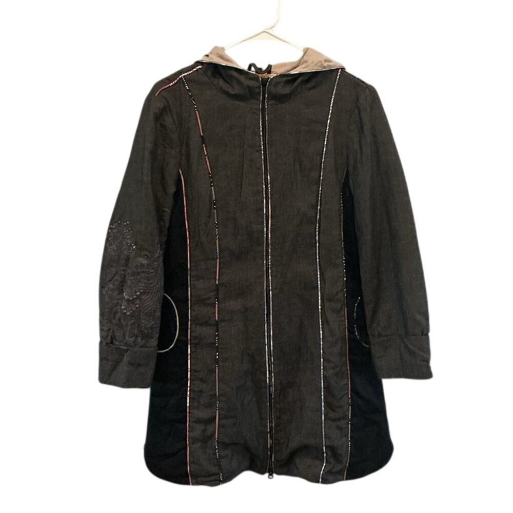 St. Martins Womens Linen Blend Embroidered Hooded Jacket Indie Scandi Girl Artsy